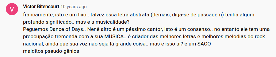 comentário no youtube